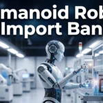 Humanoid robot import ban: a humanoid robot working alongside automated equipment on a factory production line