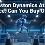 AI-generated illustration of a humanoid robot leaping across a factory floor, cover image for the Boston Dynamics Atlas price guide